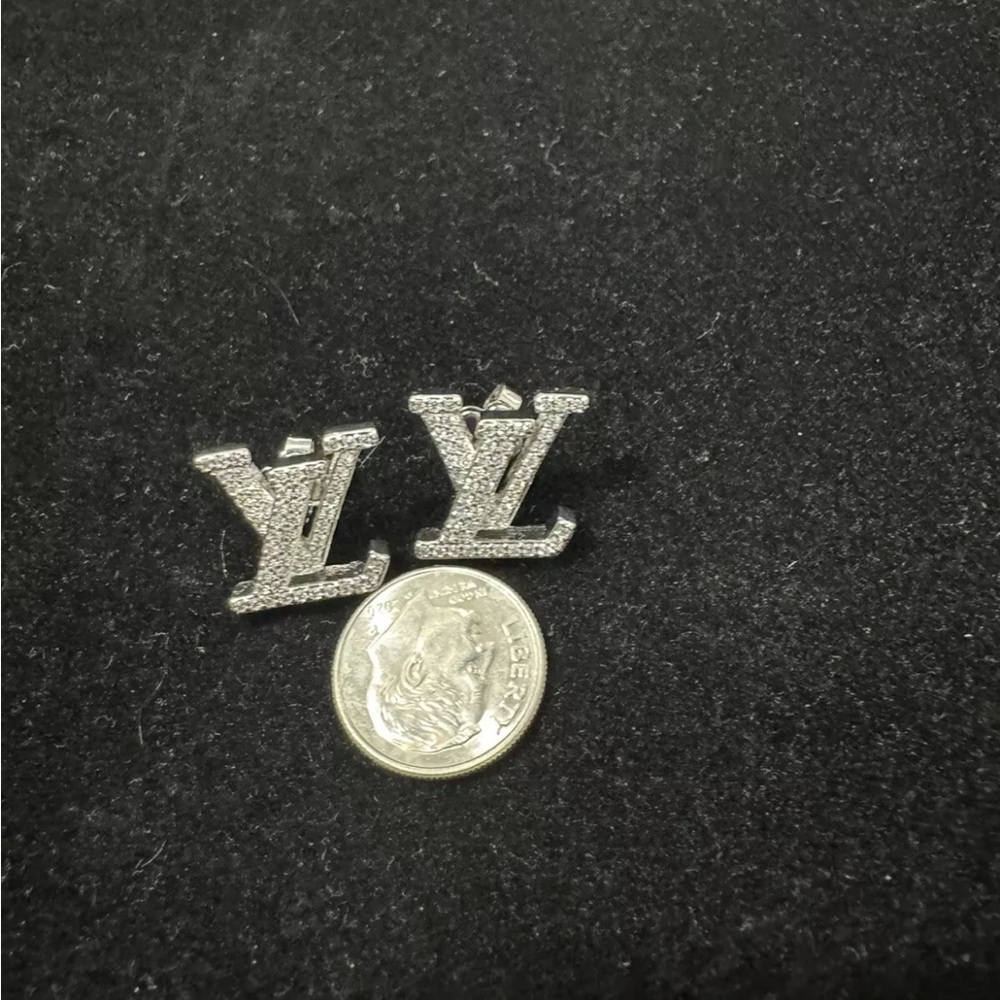 Louis Vuitton Silver LV Logo Crystal Earrings